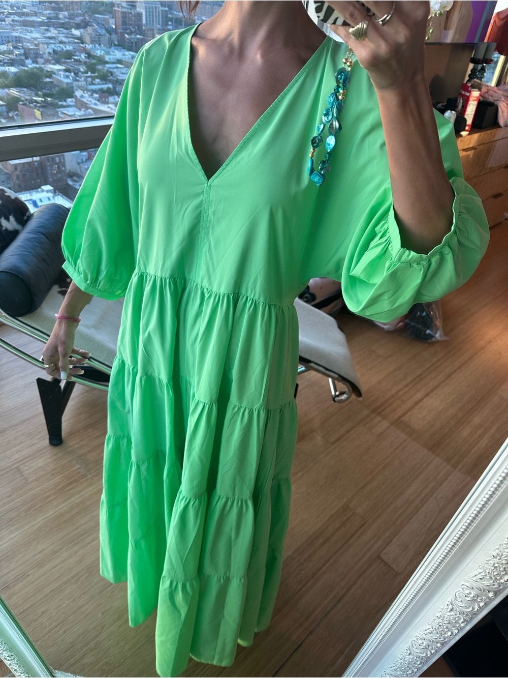 Zara Neon Green V-Neck Dress - Picture 2 of 4